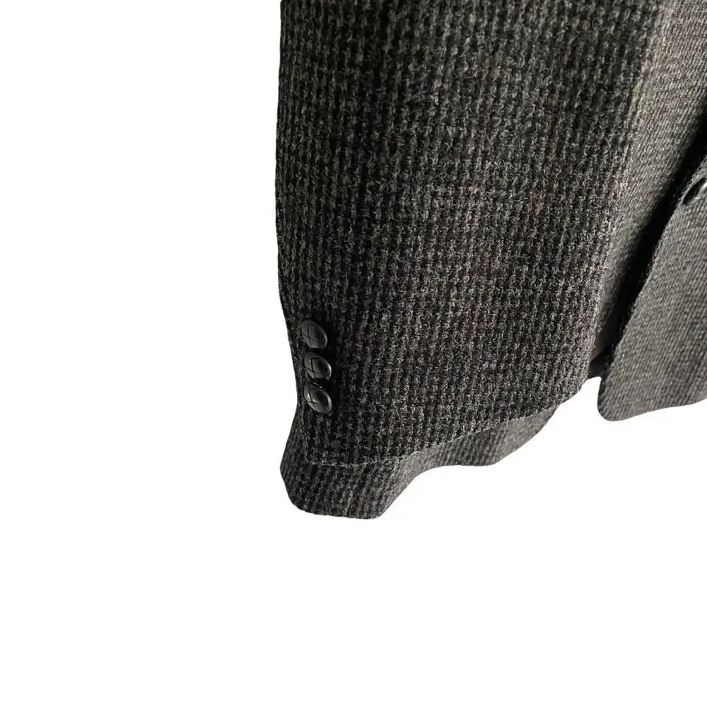 HARRIS TWEED Vintage Hand Woven Wool Sports Coat Jacket Blazer Gray Black 42R
